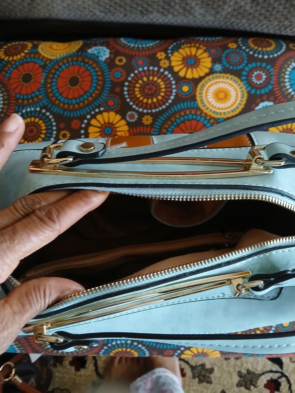 Classic Two-Tone Top-Handle Women's Bag in Light Blue and Brown NWOT!! - Picture 2 of 3